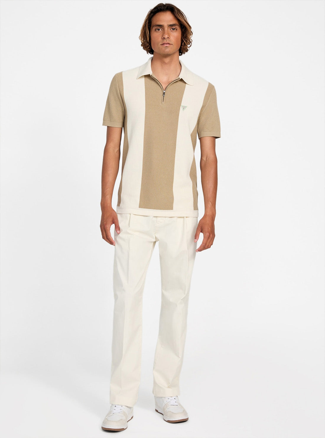 GUESS Mens Beige Humphrey Polo Sweater Shirt M5YR11Z3OE2 Full View