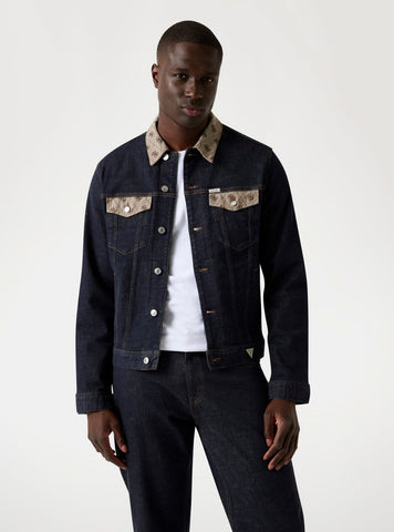 GUESS Mens Black Dillon Denim Jacket M5YXN1D5QC2 Front View