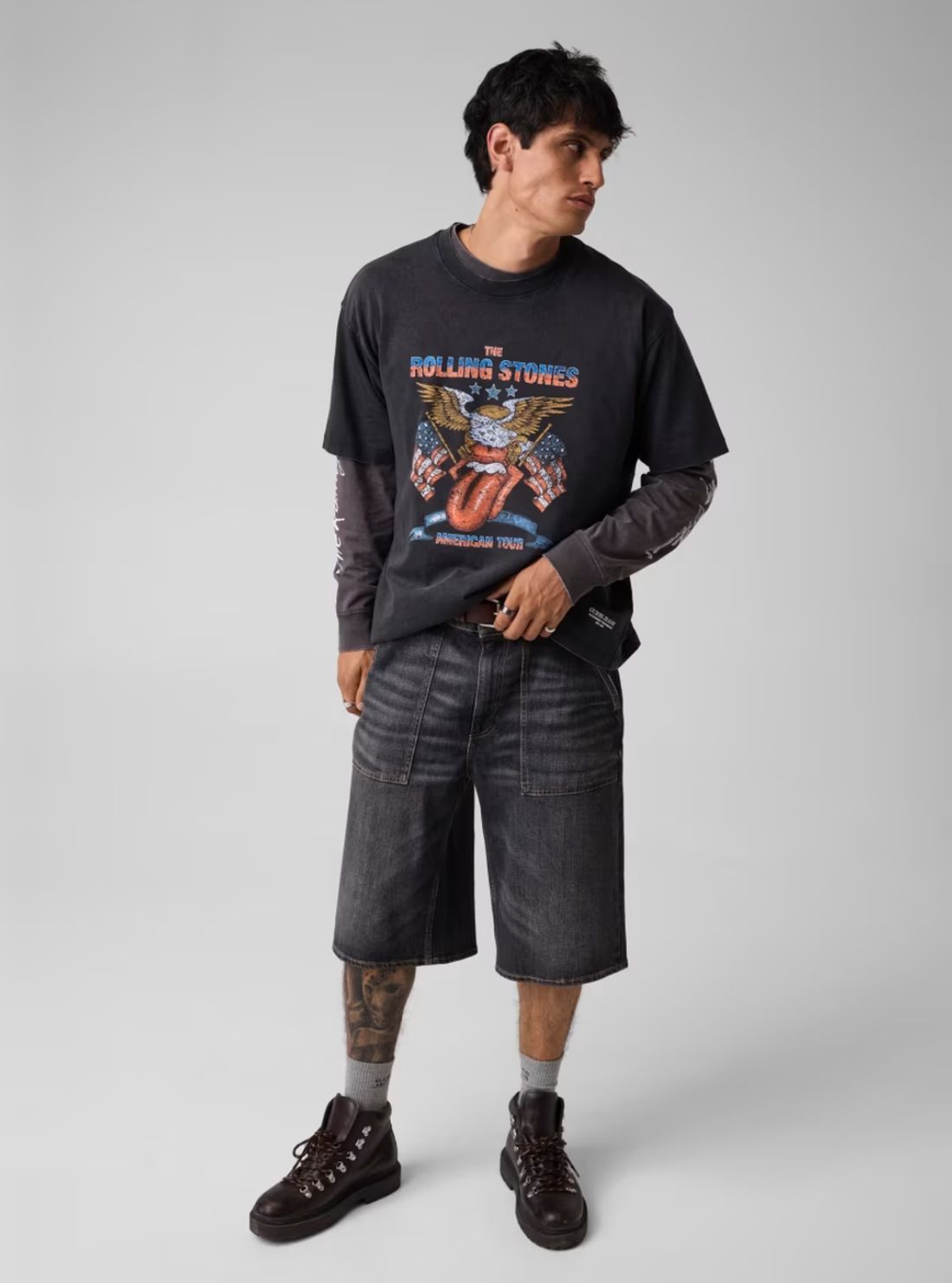 Guess Jeans Black Rolling Stones Eagle T-Shirt M6BI29K5546 Full View