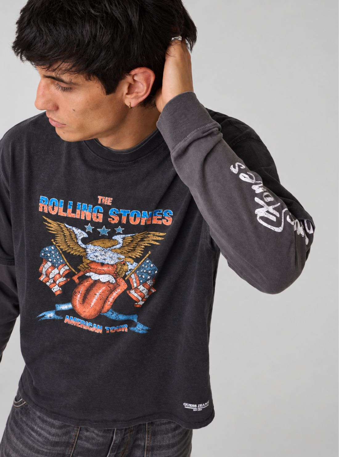 Guess Jeans Black Rolling Stones Eagle T-Shirt M6BI29K5546 Detail View