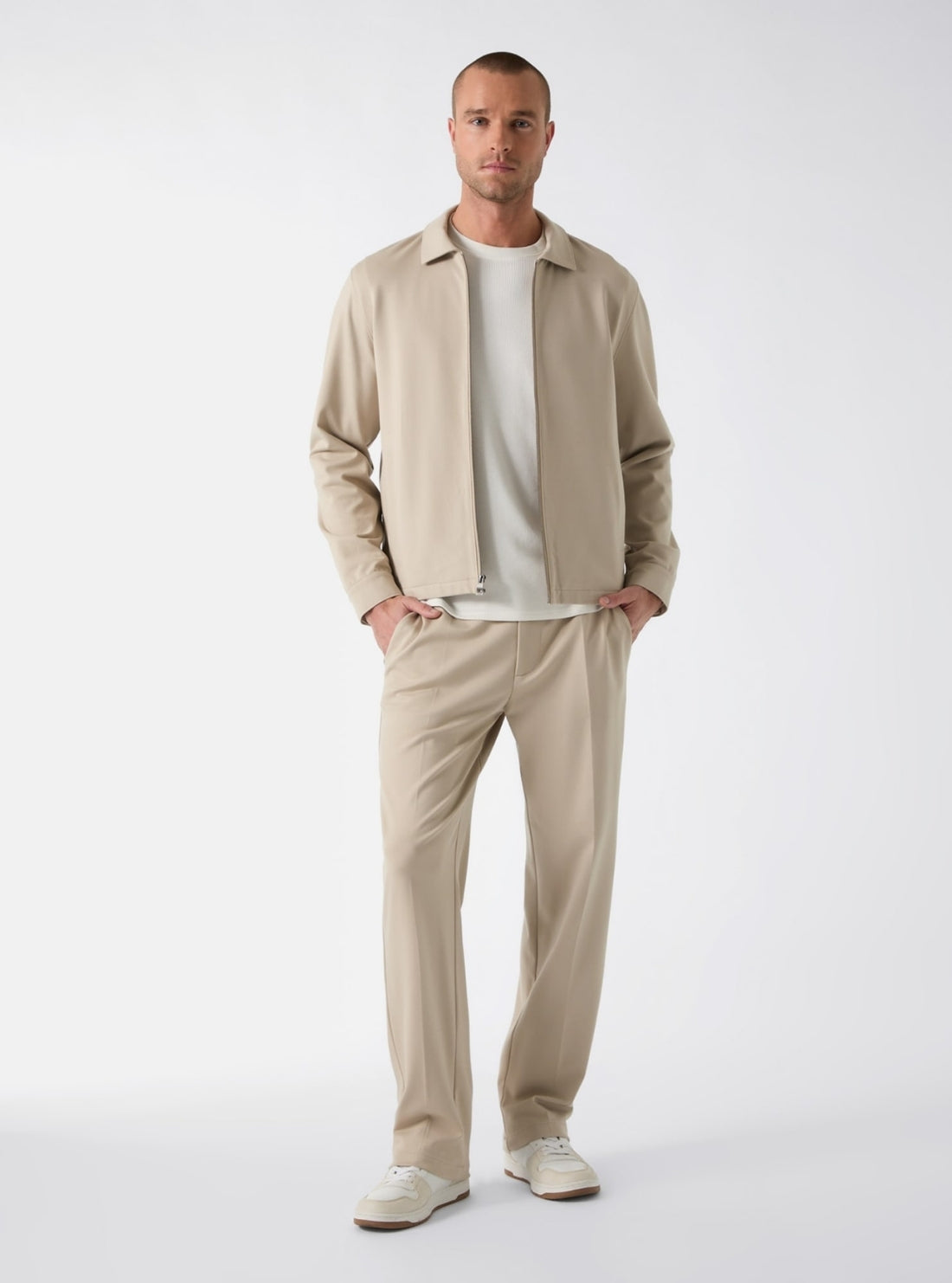 GUESS Mens Beige Alton Ponte Pant M6GB08K3198 Full View