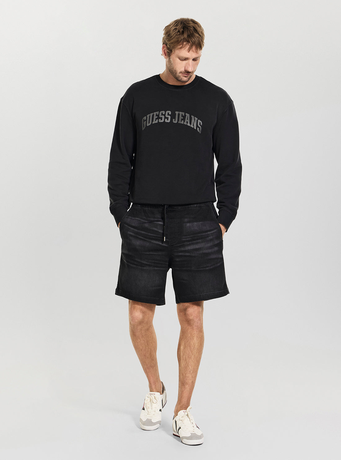 Guess Jeans Black Jogger Denim Shorts M6GD35D8003 Full View