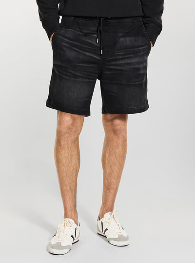Guess Jeans Black Jogger Denim Shorts M6GD35D8003 Front View