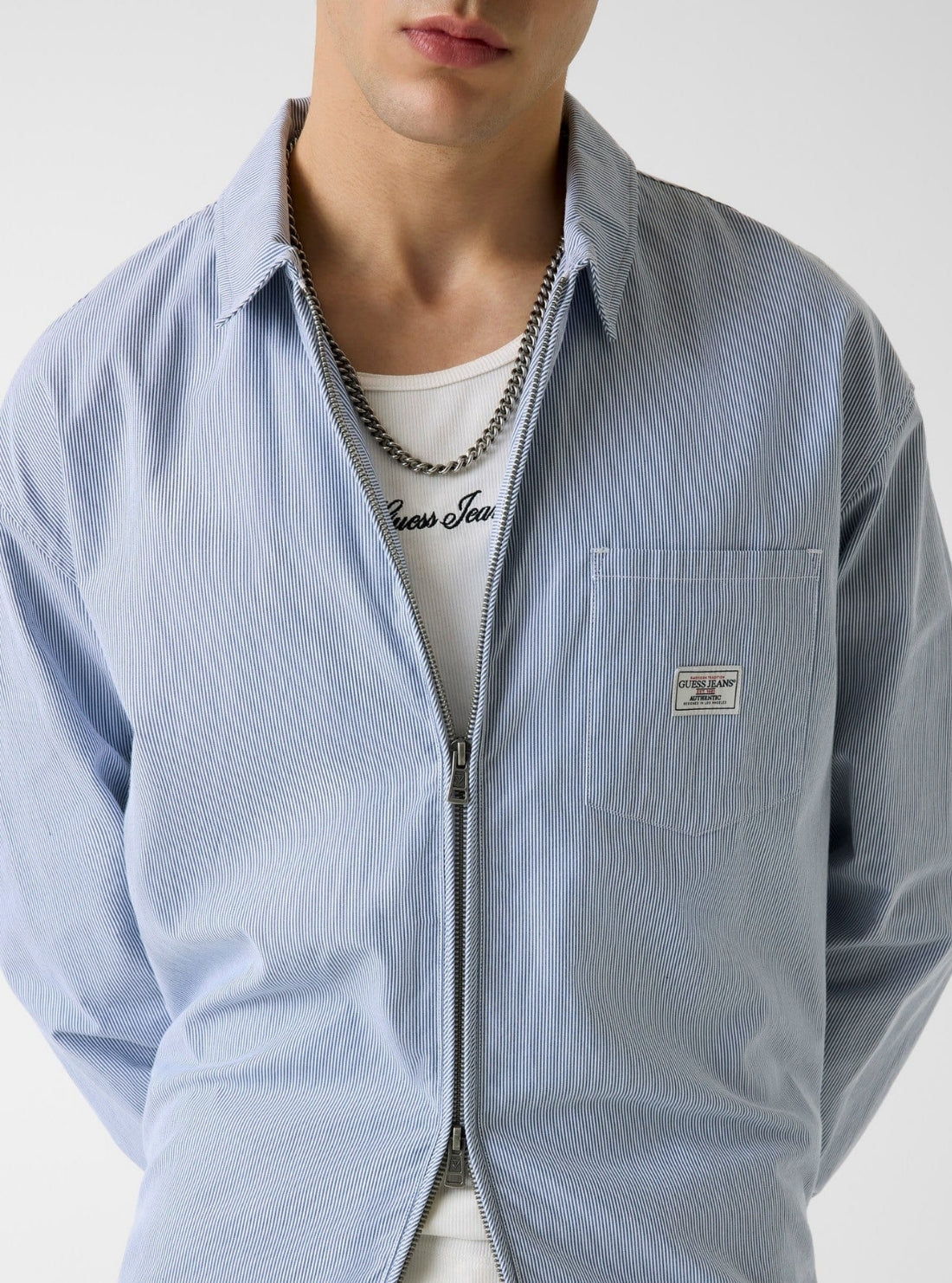 Guess Jeans Blue Zip Front Shirt M6GH04WO361 Detail View