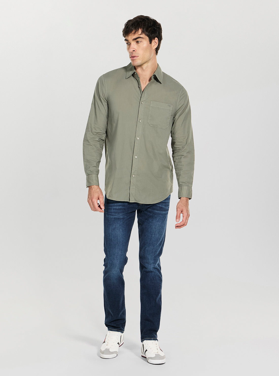 GUESS Mens Green Long Sleeve Crinkle Shirt M6GH11W1697 Full View