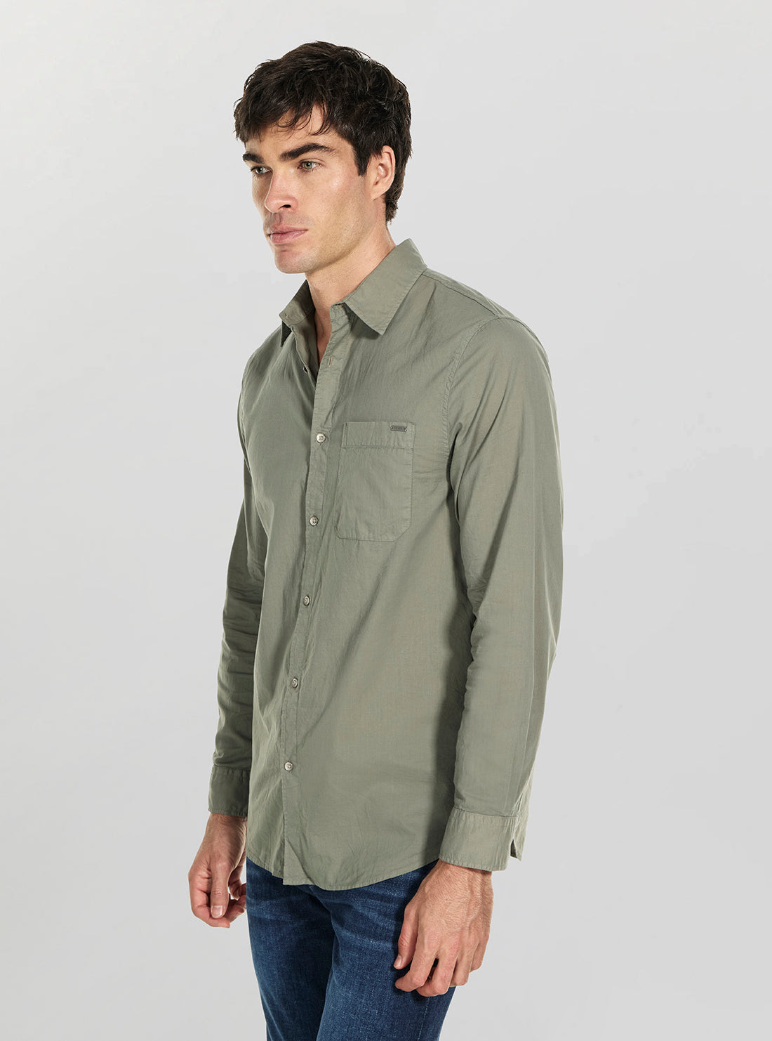 GUESS Mens Green Long Sleeve Crinkle Shirt M6GH11W1697 Side View