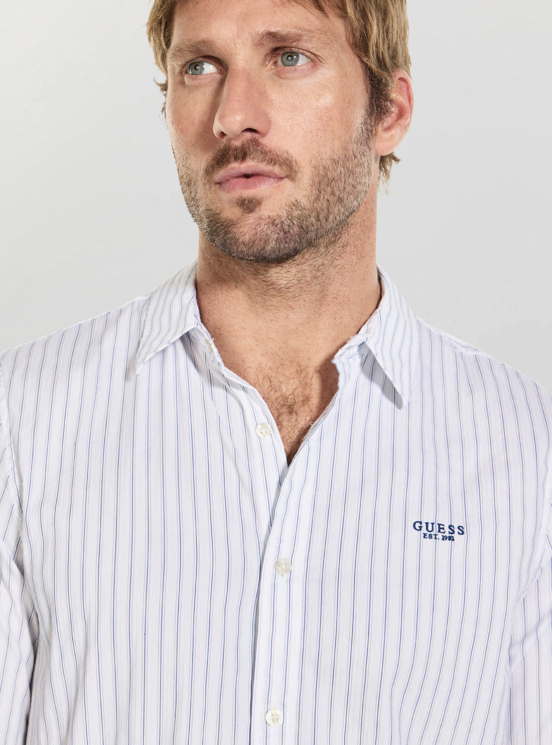GUESS Mens White Jacquard Striped Shirt M6GH16W1711 Detail View