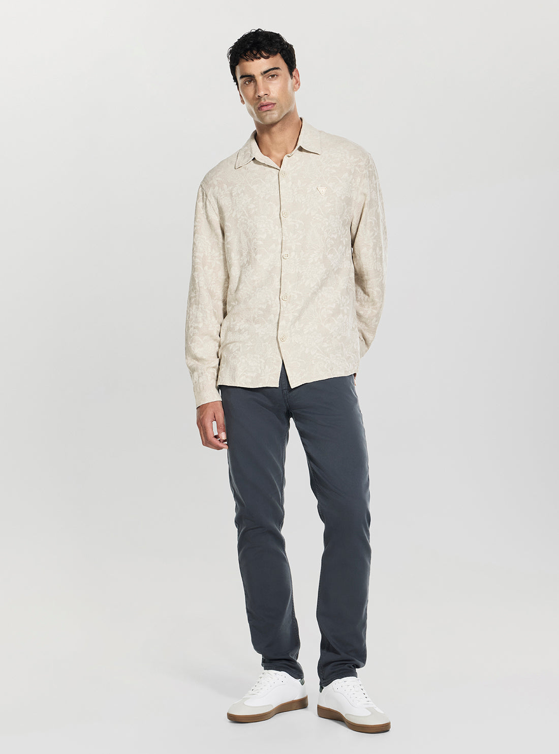 GUESS Mens Taupe Flower All Over Jacquard Overshirt M6GH24W1715 Full View