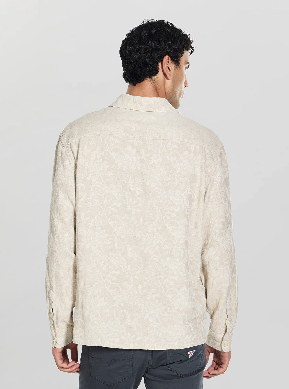 GUESS Mens Taupe Flower All Over Jacquard Overshirt M6GH24W1715 Back View