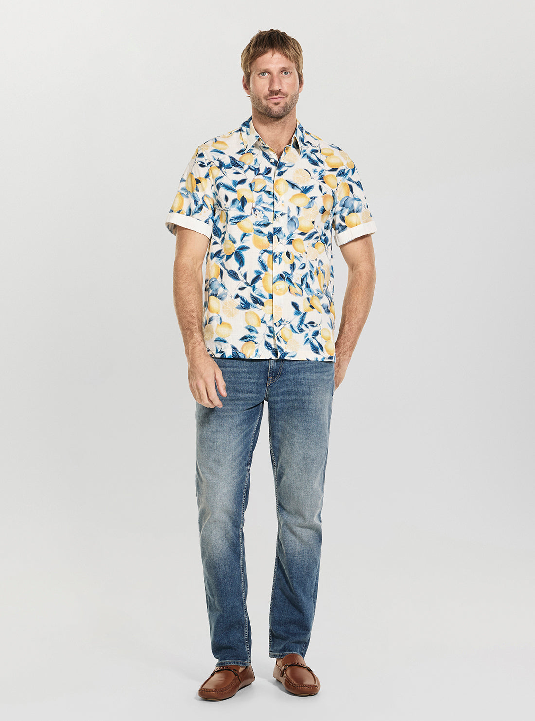 GUESS Mens Allover Lemons Printed Shirt M6GH35W1722 Full View