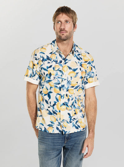 GUESS Mens Allover Lemons Printed Shirt M6GH35W1722 Front View