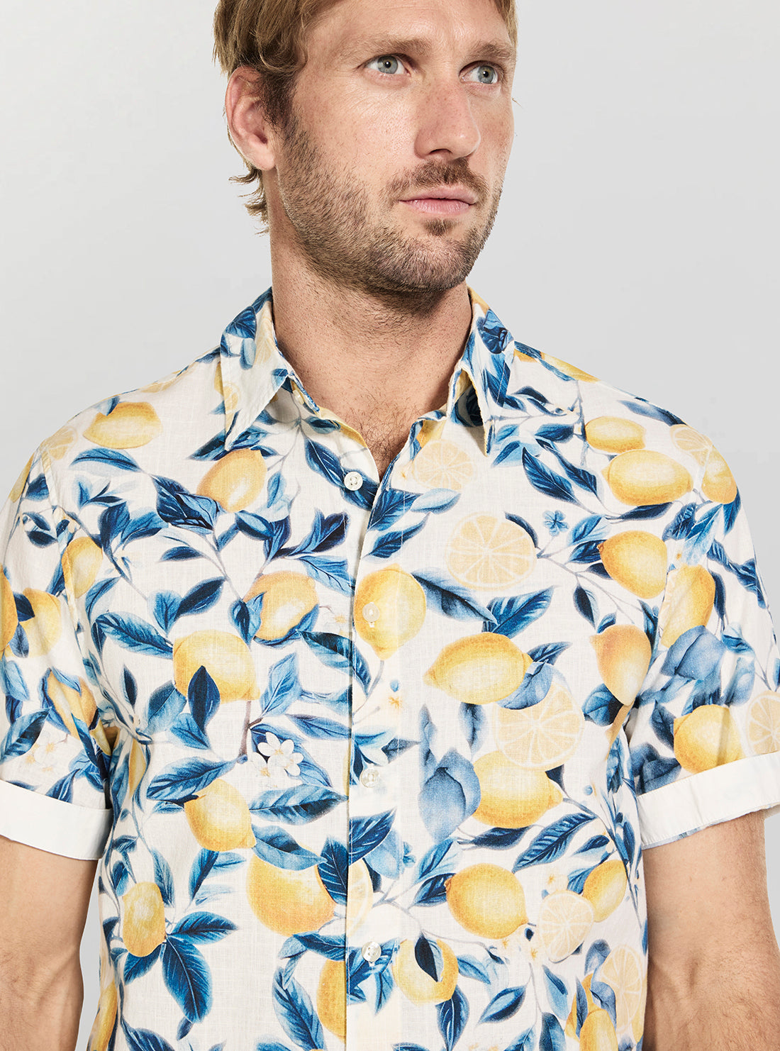 GUESS Mens Allover Lemons Printed Shirt M6GH35W1722 Detail View