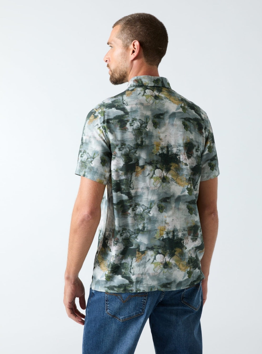 GUESS Mens Eco Multi Rayon Abstract Floral Shirt M6GH65W1916 Back View