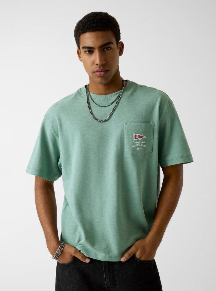 Guess Jeans Green Boxy Slub Pique T-Shirt M6GI00KE731 Front View