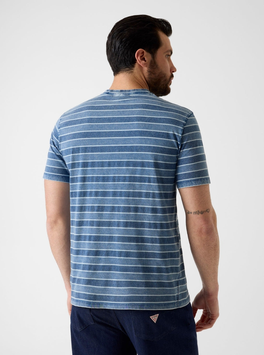 GUESS Mens Blue Striped Embroidered T-Shirt M6GI12K2993 Back View