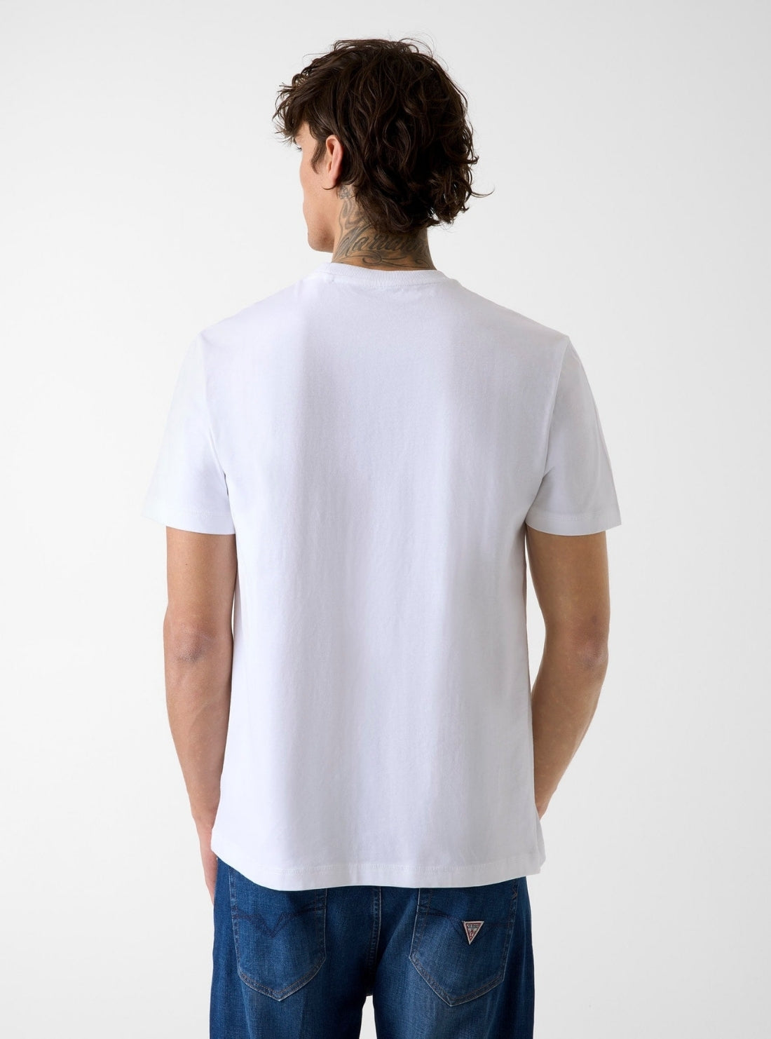 GUESS Mens White Logo Stitchings T-Shirt M6GI15K3008 Back View