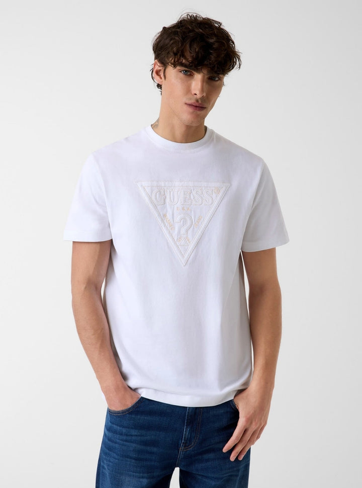 GUESS Mens White Logo Stitchings T-Shirt M6GI15K3008 Front View