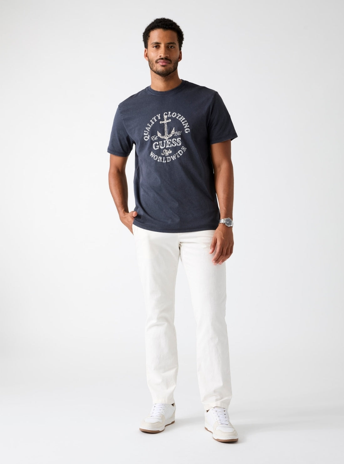 GUESS Mens Blue Guess Worldwide Marine T-Shirt M6GI43K3471 Full View