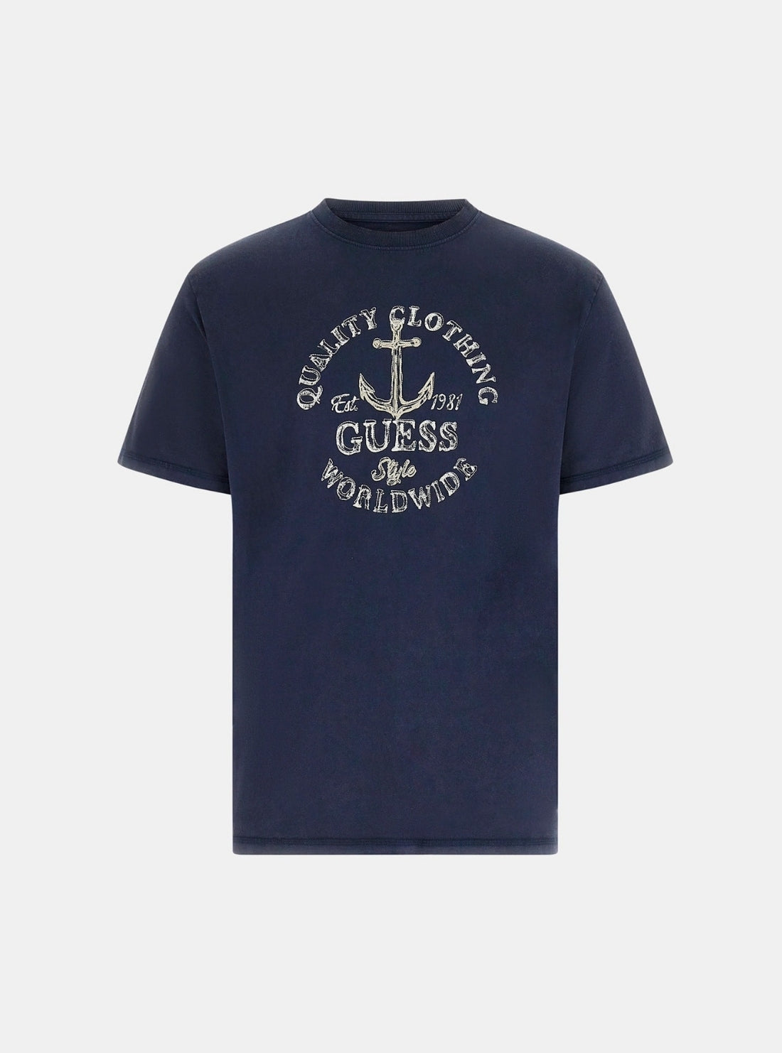 GUESS Mens Blue Guess Worldwide Marine T-Shirt M6GI43K3471 Flatlay