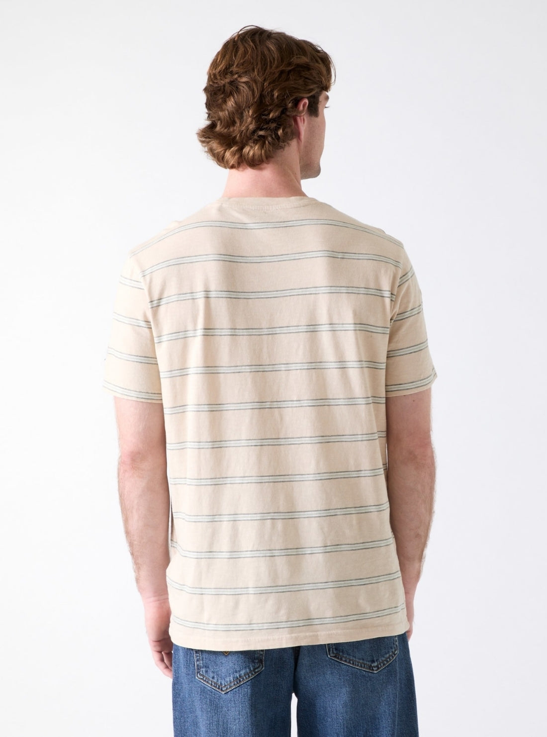 GUESS Mens Beige Striped Acid Wash T-Shirt M6GI44K3473 Back View