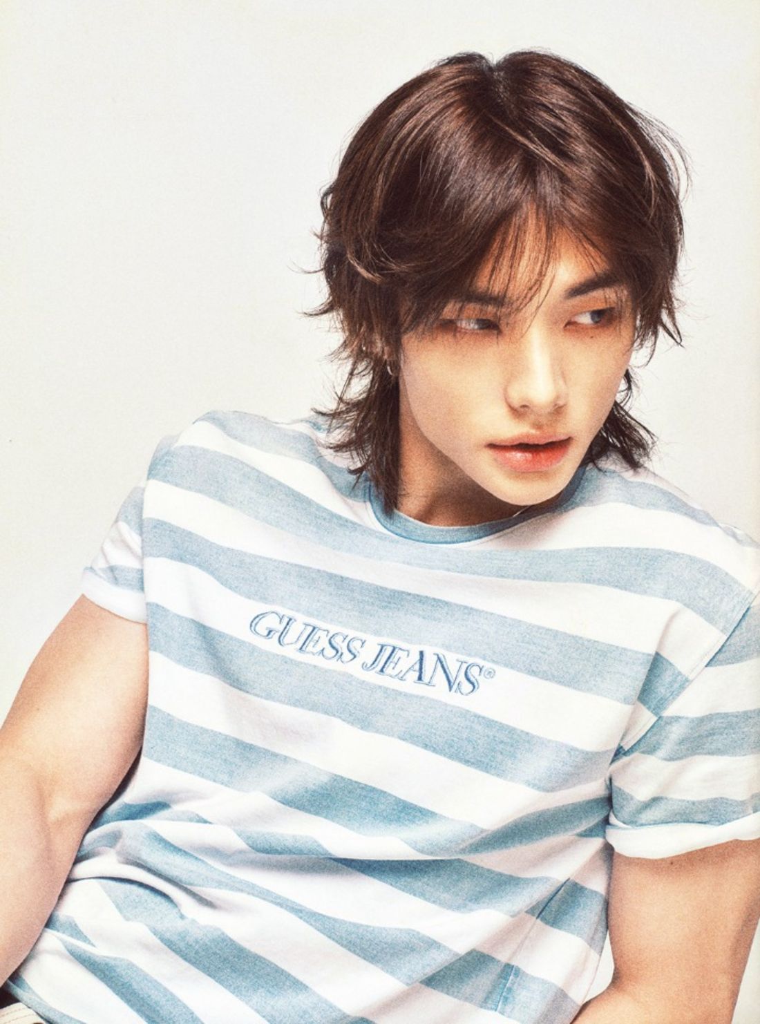 Guess Jeans Blue White Striped T-Shirt M6GIZ5KF531 Model View Hyunjin2