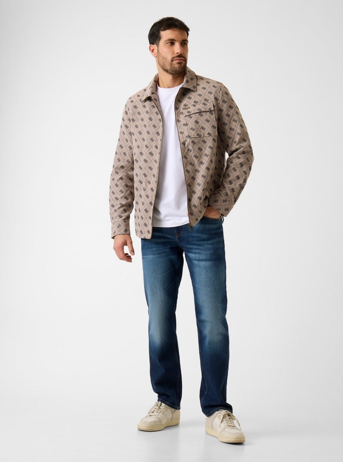 GUESS Mens Taupe Logo 4G Shacket M6GL05W1661 Full View