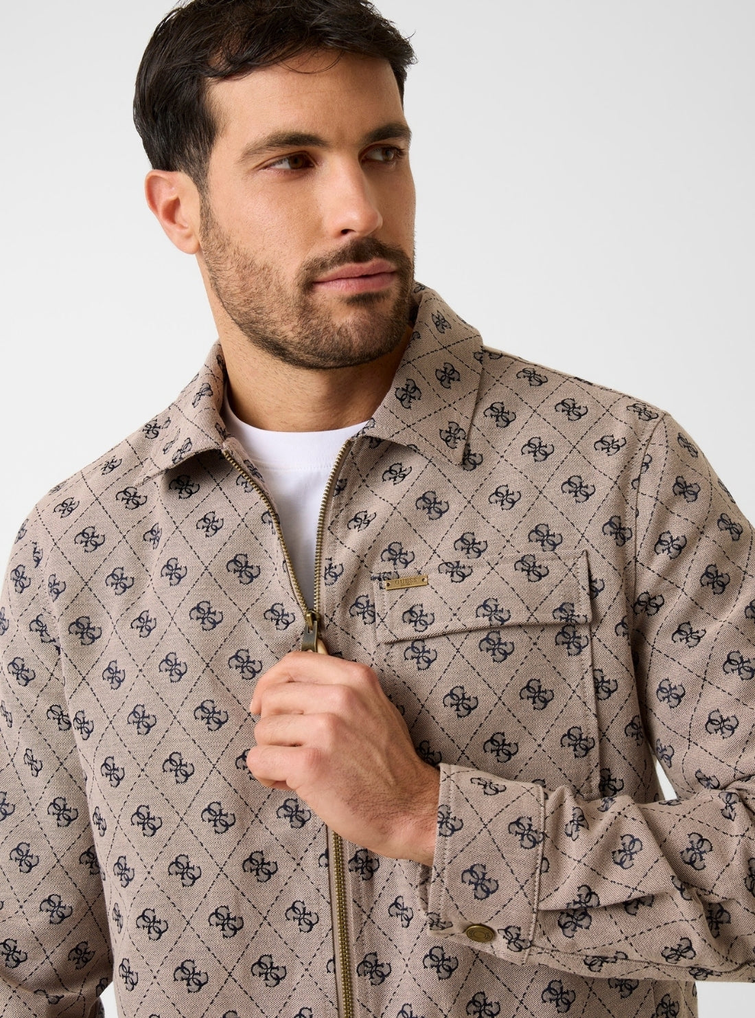 GUESS Mens Taupe Logo 4G Shacket M6GL05W1661 Detail View