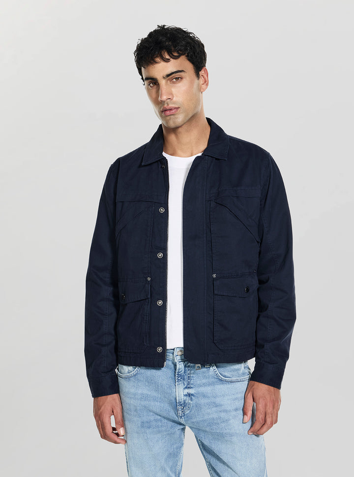 GUESS Mens Blue Cavalry Twill Pocketing Chore Jacket M6GL18W1948 Front View