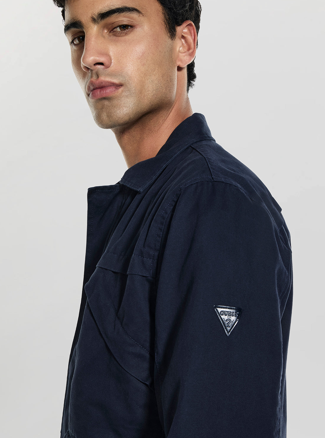 GUESS Mens Blue Cavalry Twill Pocketing Chore Jacket M6GL18W1948  Detail View