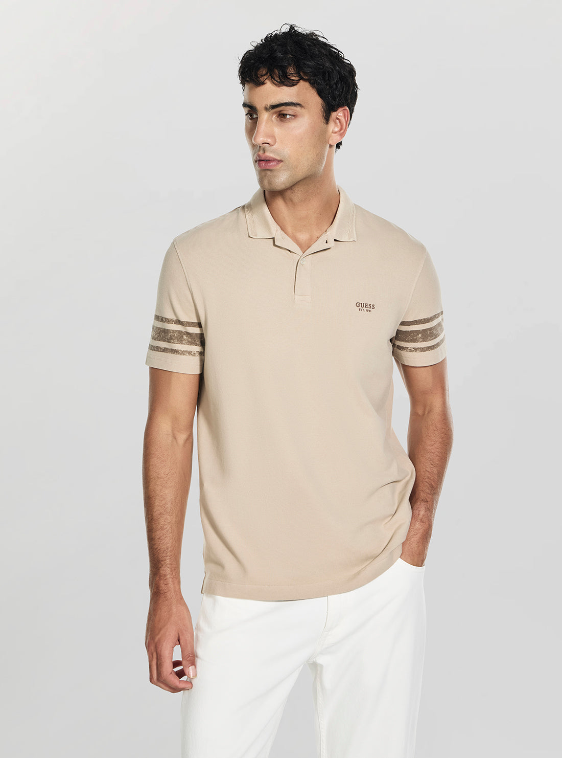 GUESS Mens Beige Washed Printed Polo Shirt M6GP03K3071 Side View