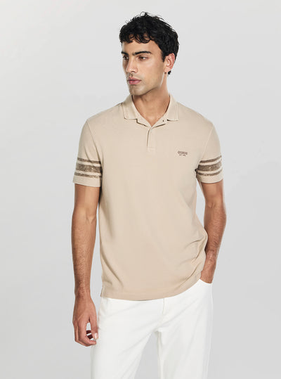 GUESS Mens Beige Washed Printed Polo Shirt M6GP03K3071 Side View