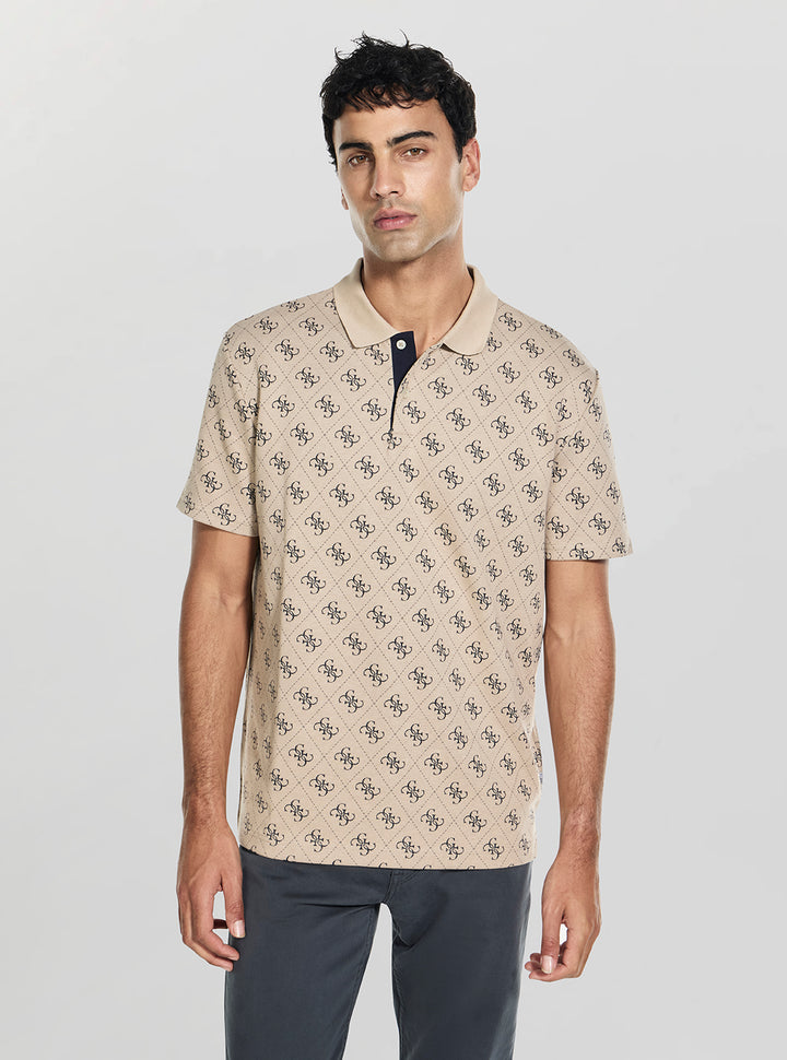 GUESS Mens Taupe All Over 4G Jacquard Polo Shirt M6GP04K3073 Front View