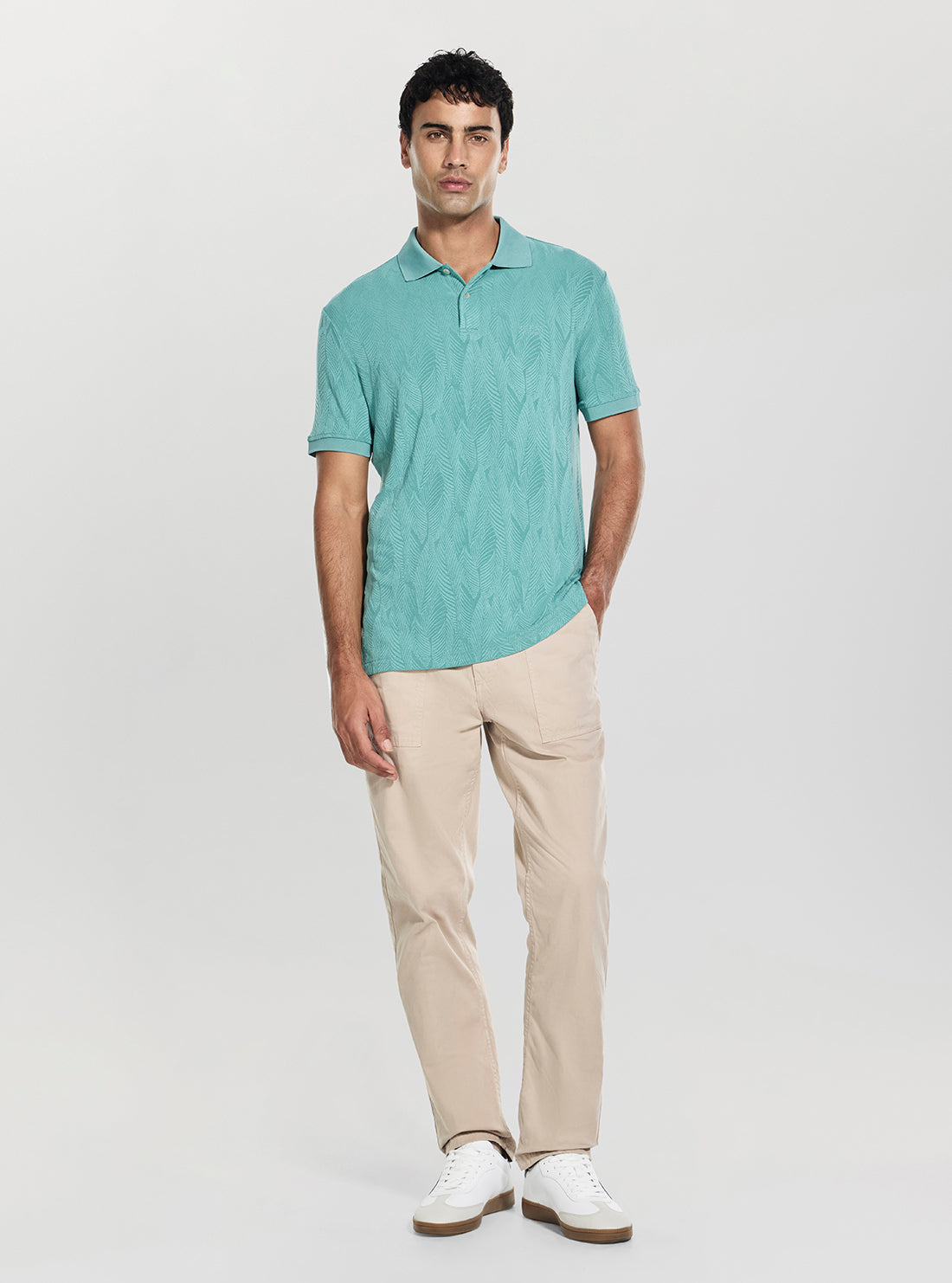 GUESS Mens Green Allover Foliage Jacquard Polo Shirt M6GP14K3082 Full View