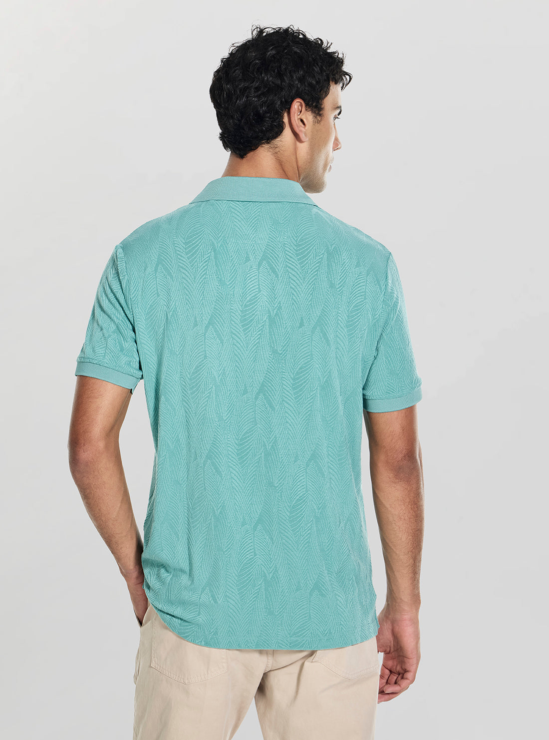 GUESS Mens Green Allover Foliage Jacquard Polo Shirt M6GP14K3082 Back View
