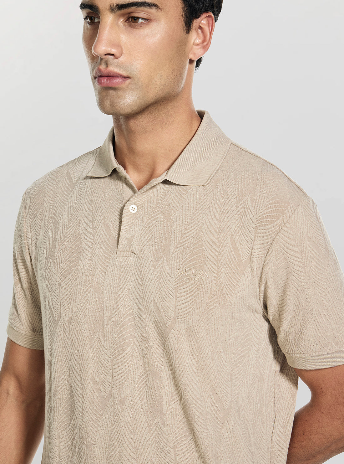 GUESS Mens Impact Grey Allover Foliage Jacquard Polo Shirt M6GP14K3082 Detail View