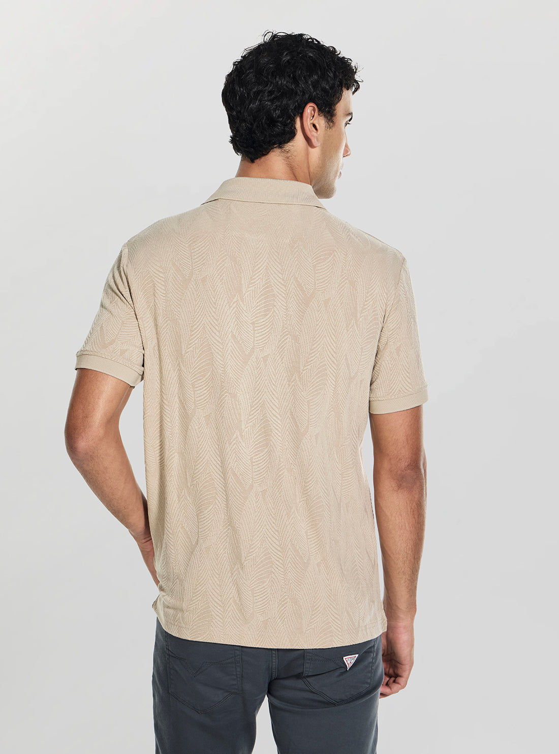 GUESS Mens Impact Grey Allover Foliage Jacquard Polo Shirt M6GP14K3082 Back View