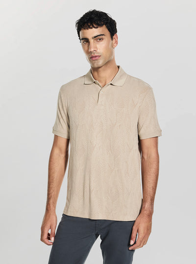 GUESS Mens Impact Grey Allover Foliage Jacquard Polo Shirt M6GP14K3082 Front View