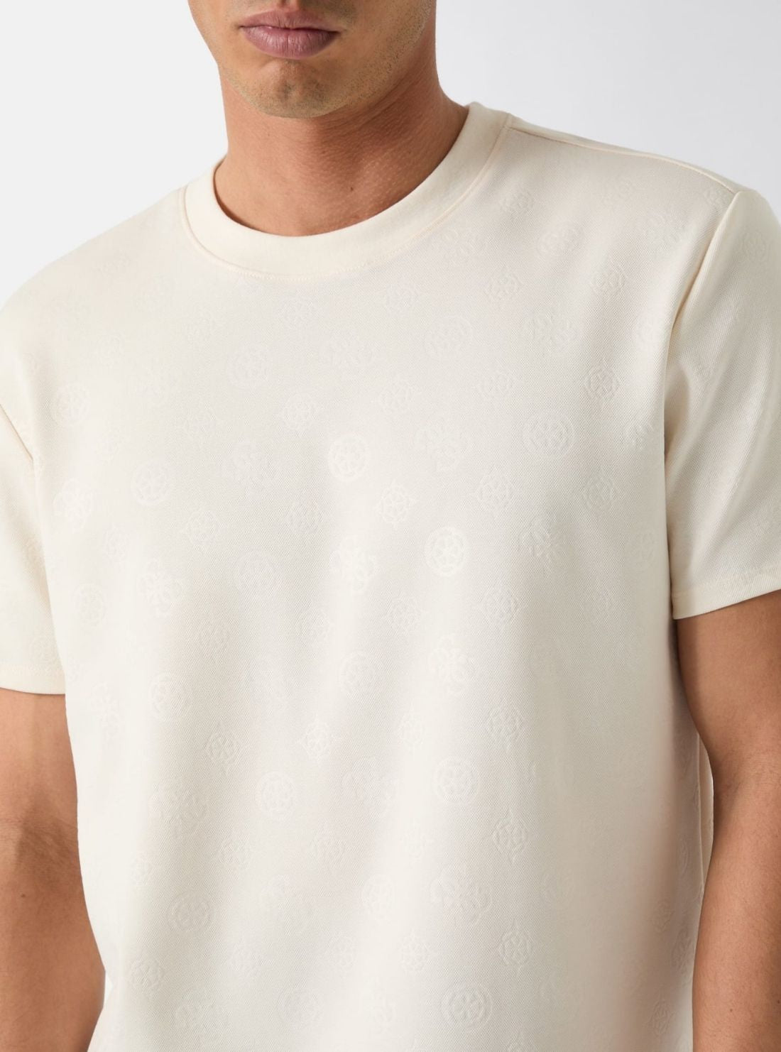 GUESS Mens Peony Logo Cream Nico Knit T-Shirt M6GP26K3177 Detail View