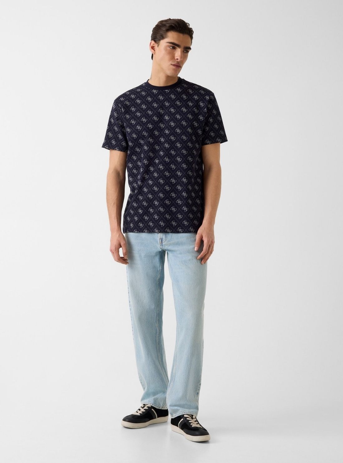 GUESS Mens Blue Allover 4G Smart Jacquard Knit Top M6GP34K3200 Full View