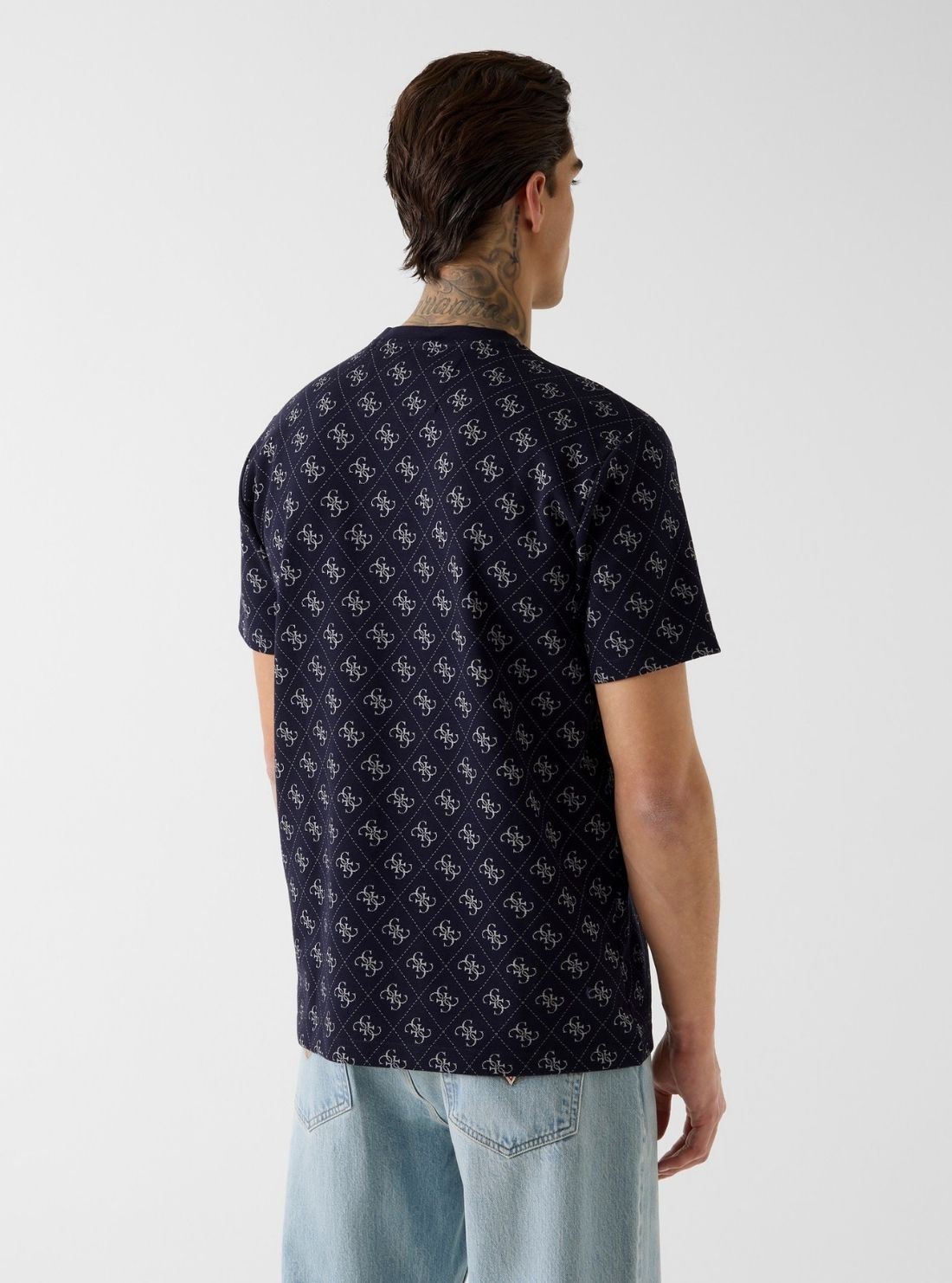 GUESS Mens Blue Allover 4G Smart Jacquard Knit Top M6GP34K3200 Back View