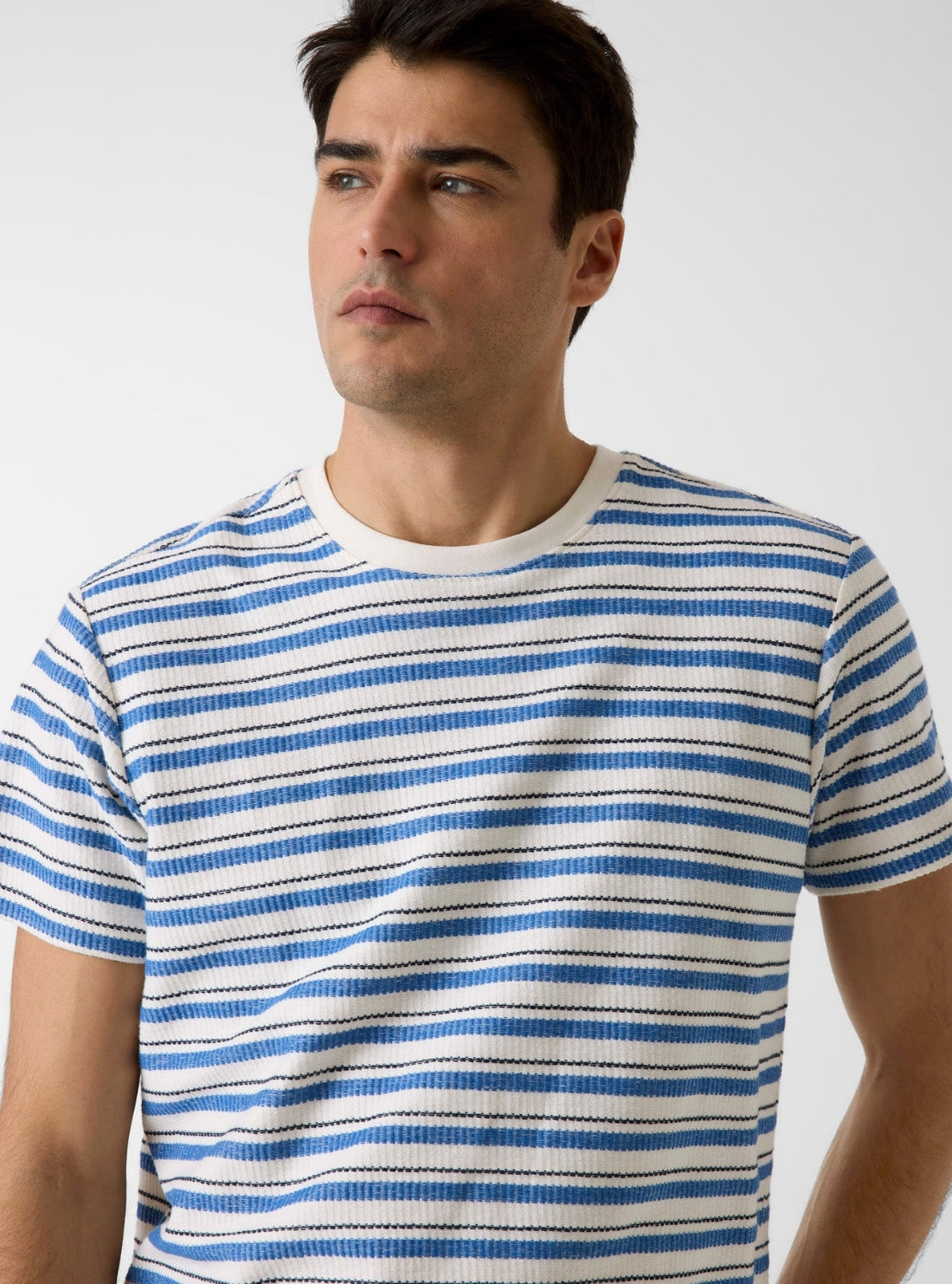 GUESS Mens Blue Marina Stripe Knit T-Shirt M6GP43K3227 Detail View