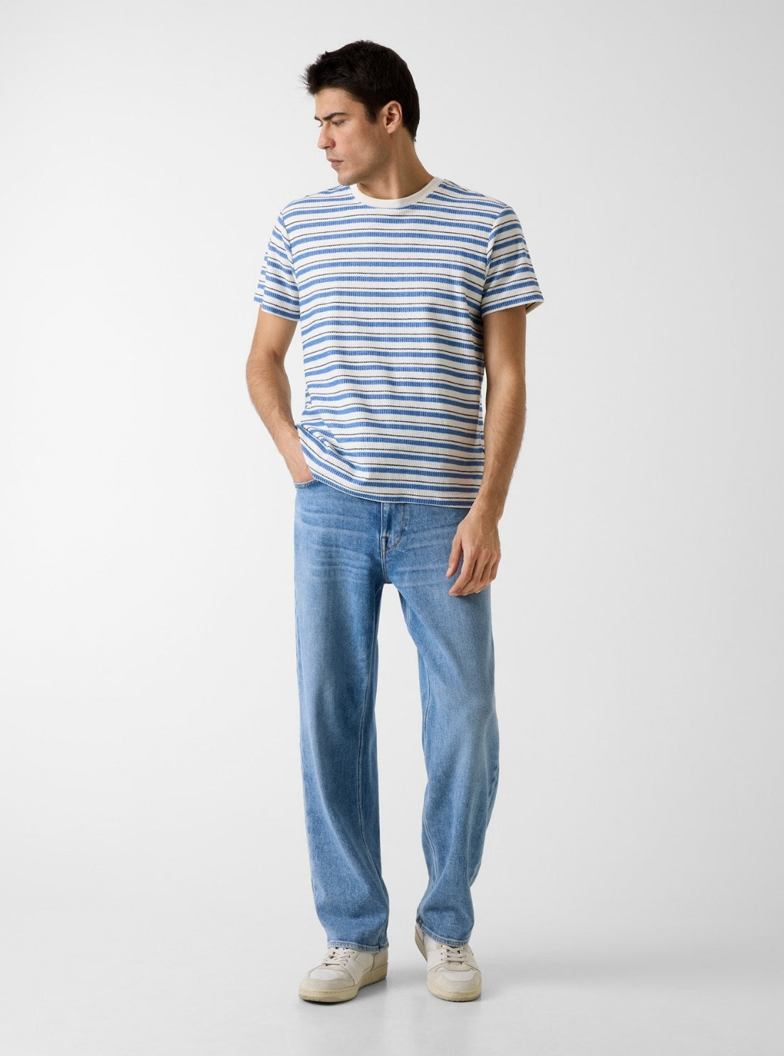 GUESS Mens Blue Marina Stripe Knit T-Shirt M6GP43K3227 Full View