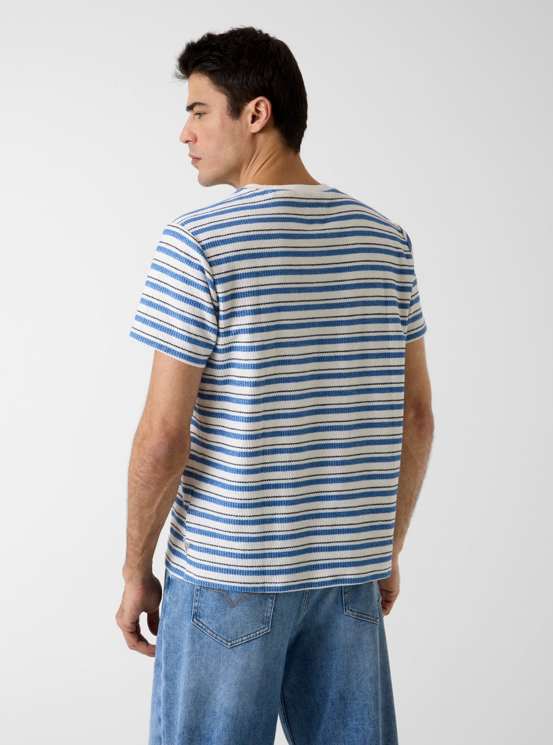 GUESS Mens Blue Marina Stripe Knit T-Shirt M6GP43K3227 Back View