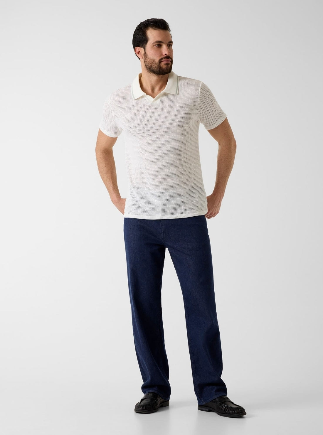 GUESS Mens White Daryl Crochet Knit Polo Shirt M6GP45K3230 Full View
