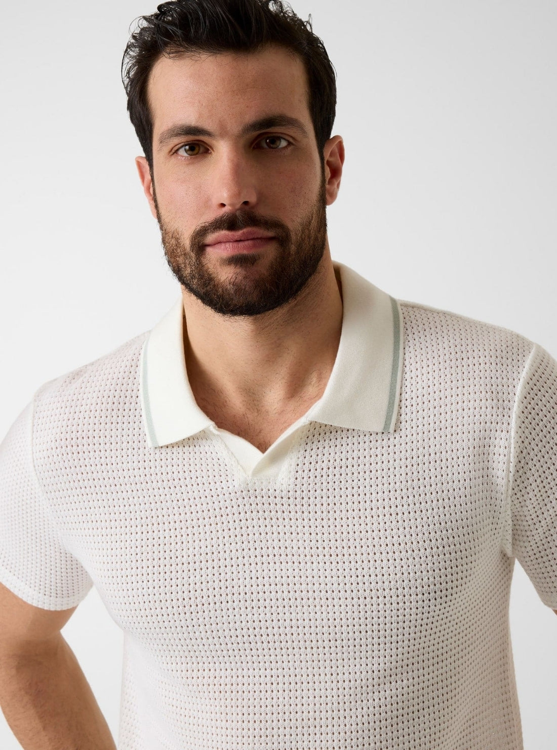 GUESS Mens White Daryl Crochet Knit Polo Shirt M6GP45K3230 Detail View