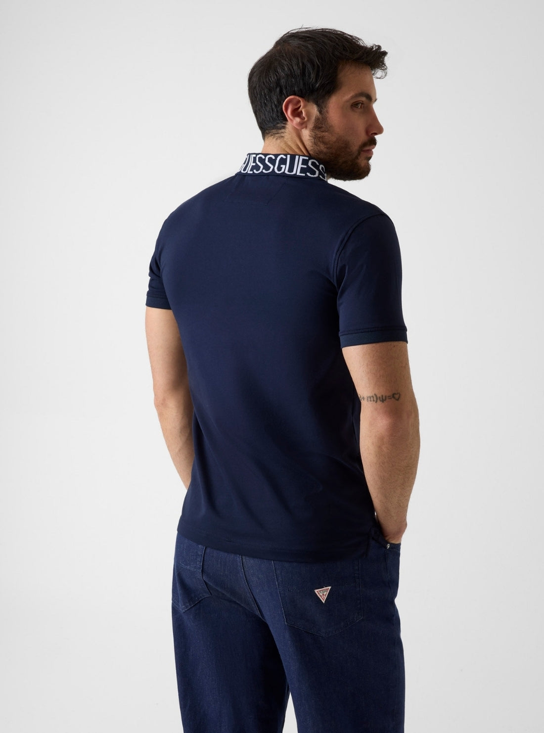 GUESS Mens Blue Nolan Polo Shirt M6GP66K3070 Back View