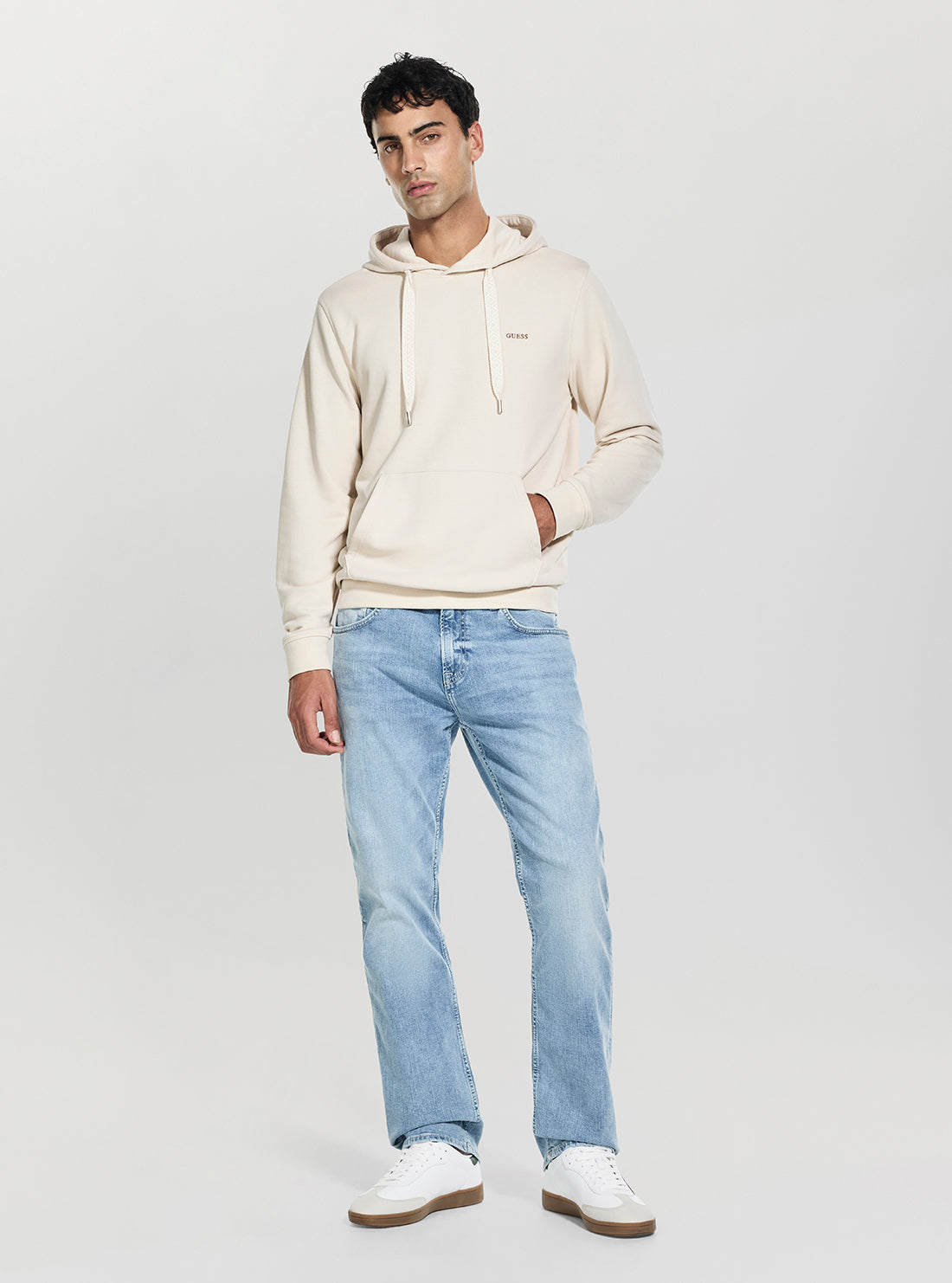 GUESS Mens Beige Detailed Hoodie M6GQ06K3011 Full View