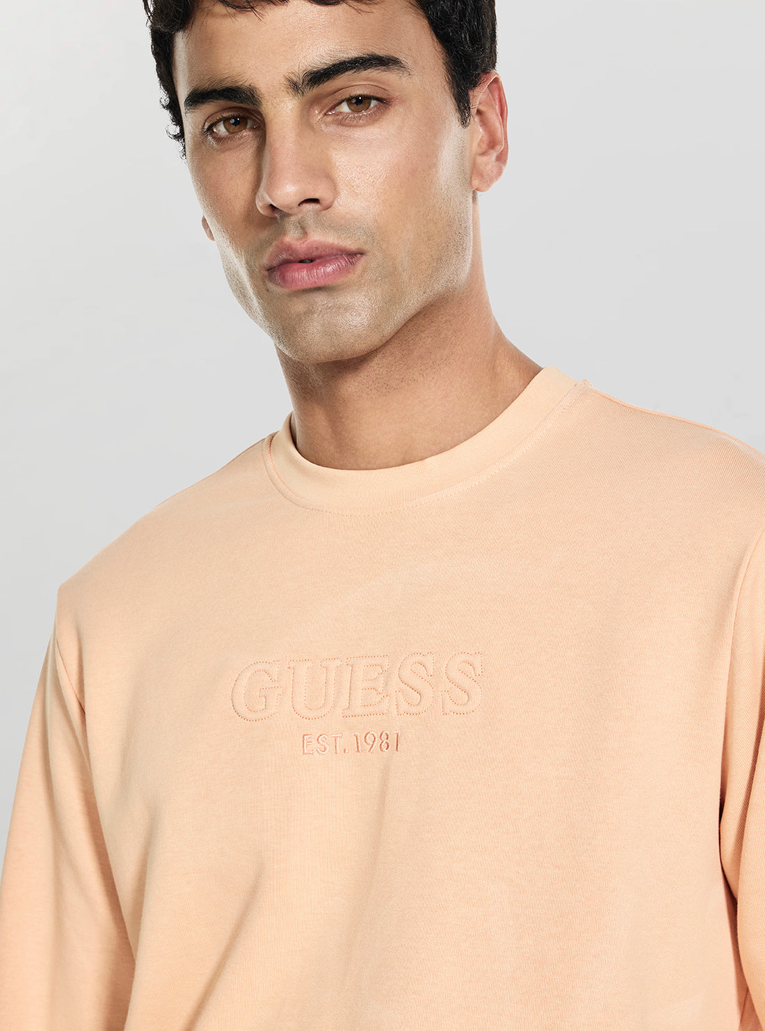 GUESS Mens Orange Peach Embossed Logo Sweatshirt M6GQ07K3045 Detail View