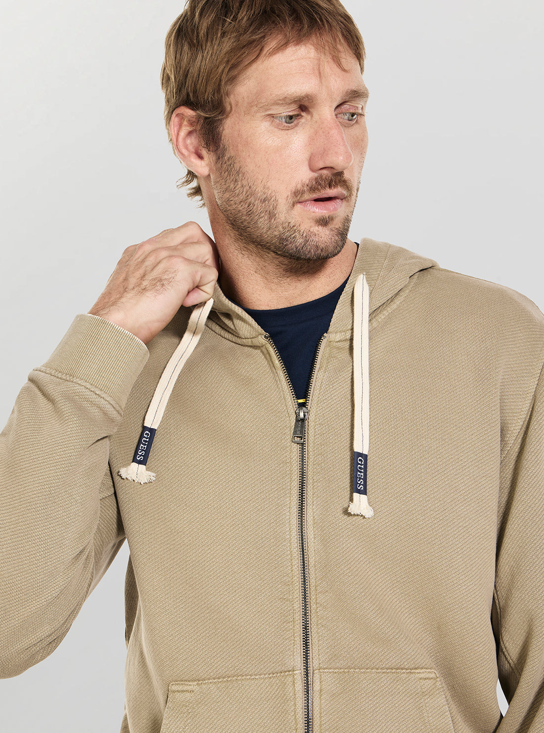 GUESS Mens Impact Grey Textured Zip Hoodie Sweater M6GQ15K3019 Detail View