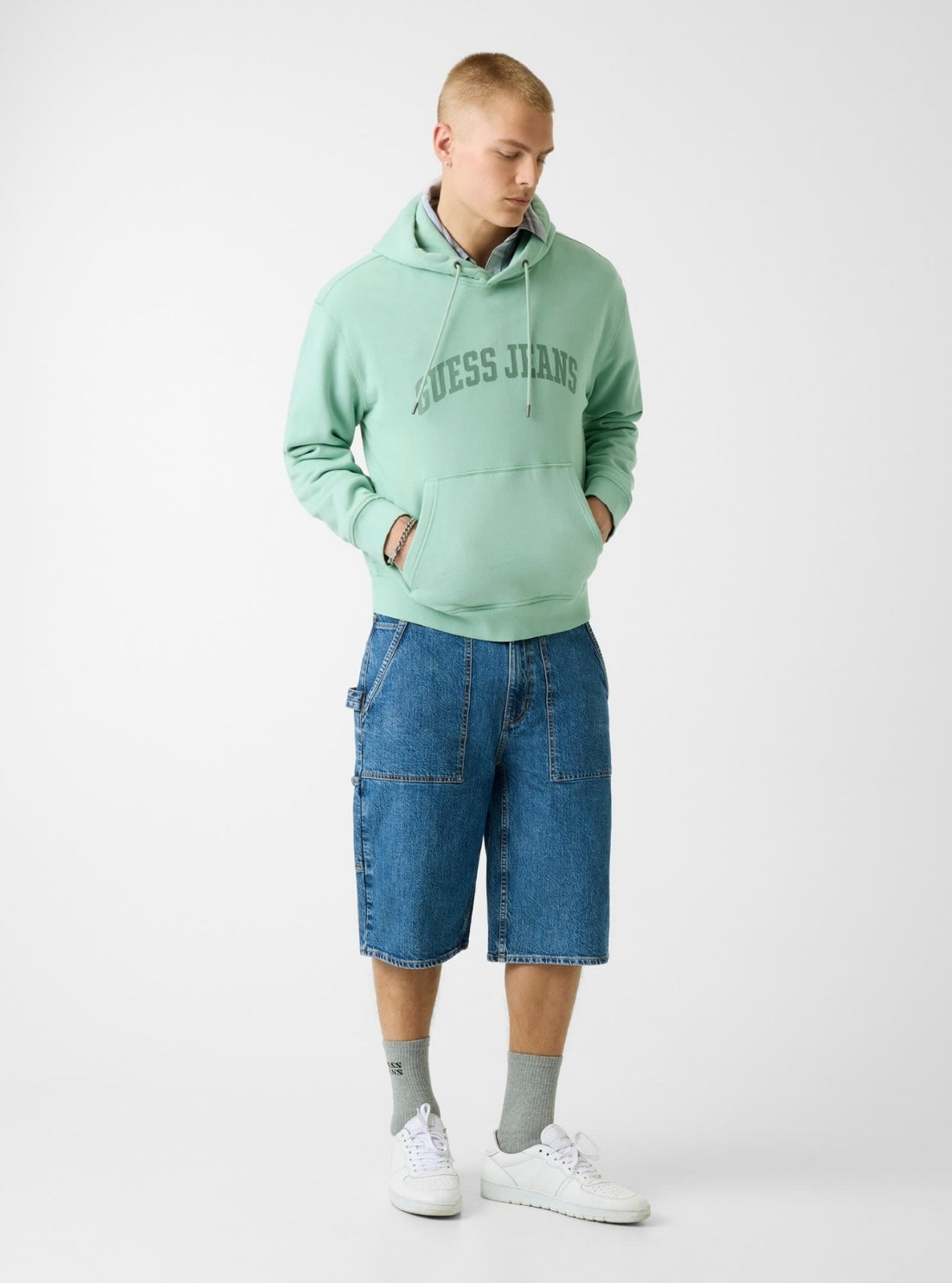 Guess Jeans Green Logo Hooded Regular Sweatshirt M6GQA5KCPR1 Full View